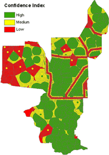 Map showing confience index